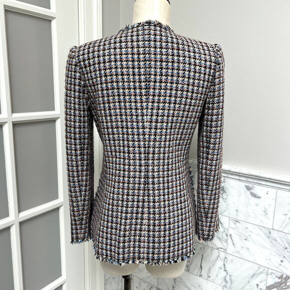 Rebecca Taylor Houndstooth Tweed Jacket Robins Egg Combo Size 2 LIKE NEW - Picture 7 of 10